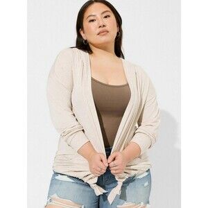 Torrid 5x 28 NEW Heathered Oatmeal Super Soft Open Front Cardigan with Hood